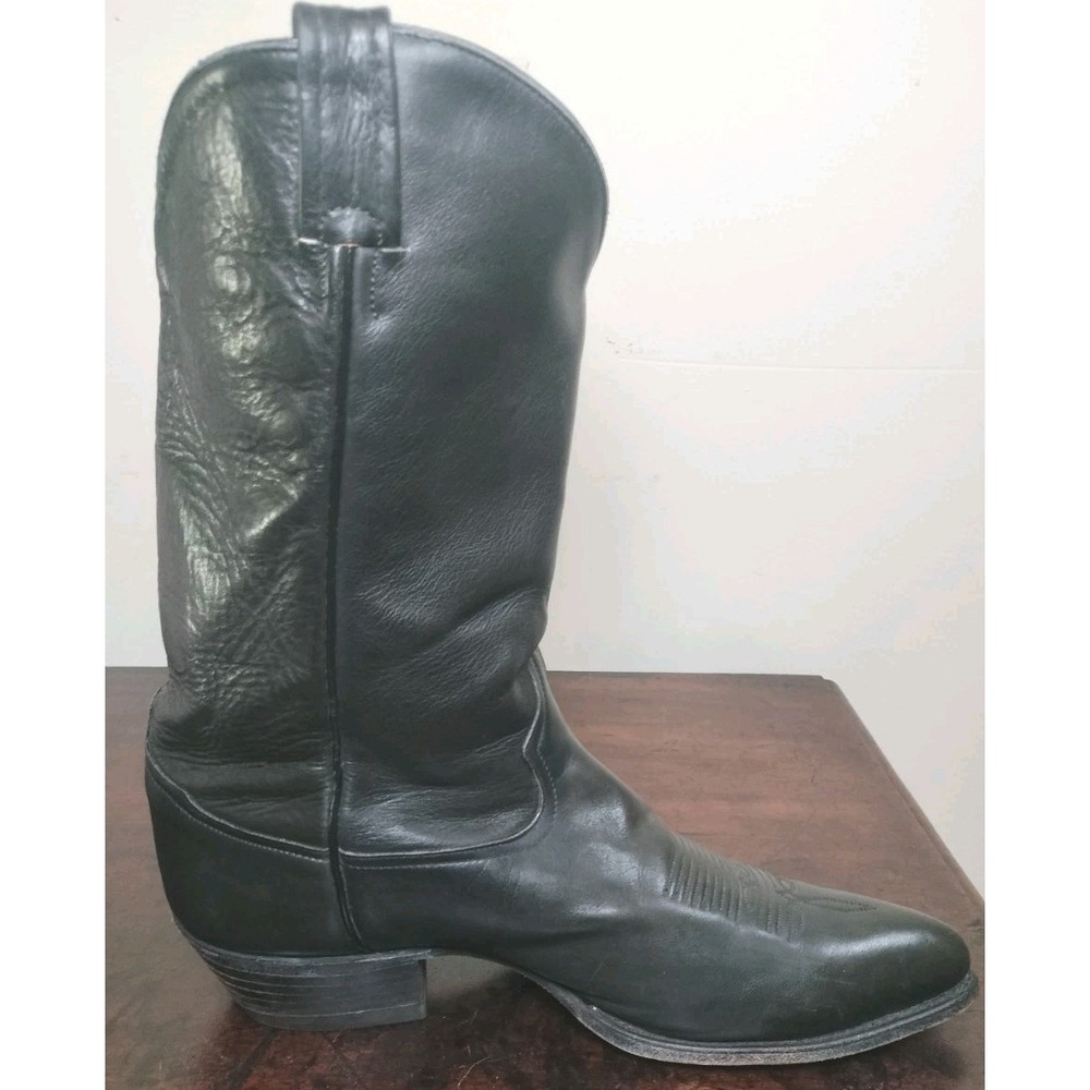 Tony Lama Black Leather Western Cowboy Boots Men's 12 D Vintage 6158 - Picture 9 of 16